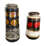 Set of two pottery fat lava vases "multi-color" by scheurich, germany, 1970s