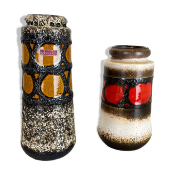 Ensemble de deux vases en poterie « Multi-Color » par Scheurich, Allemagne, années 1970