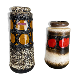 Set of two pottery fat lava vases "multi-color" by scheurich, germany, 1970s