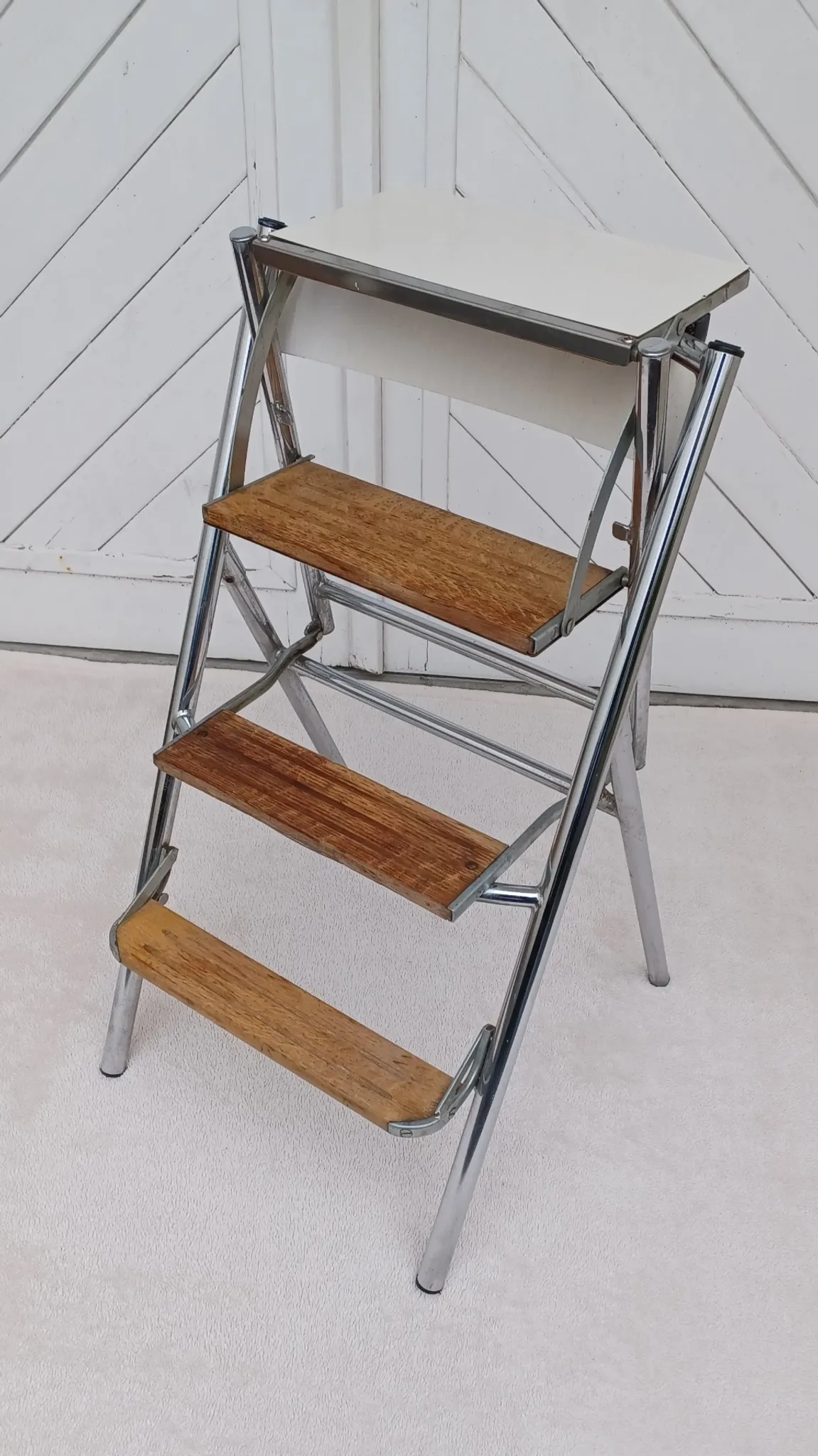Wood and formica step stool chair