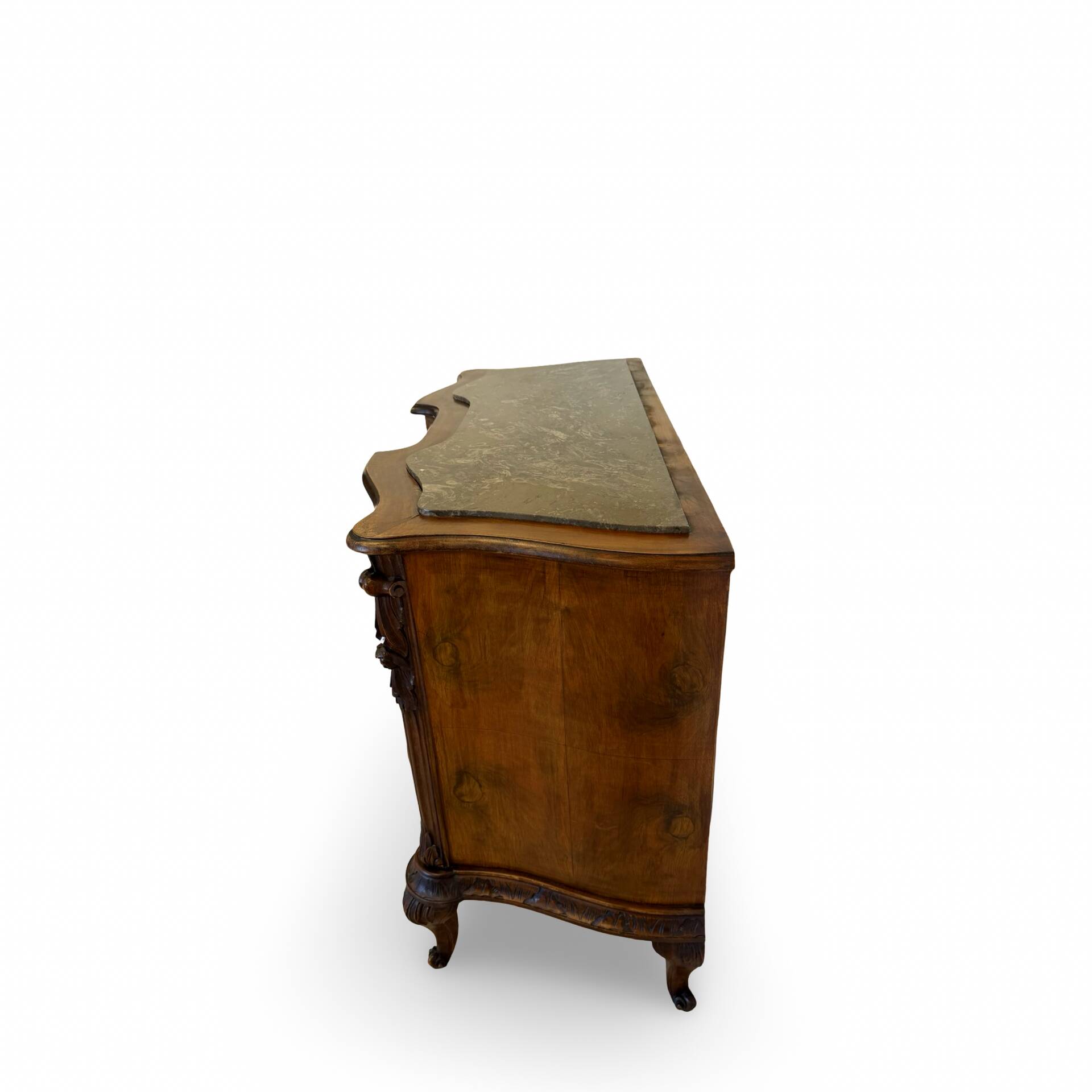 serpentine commode in antique walnut