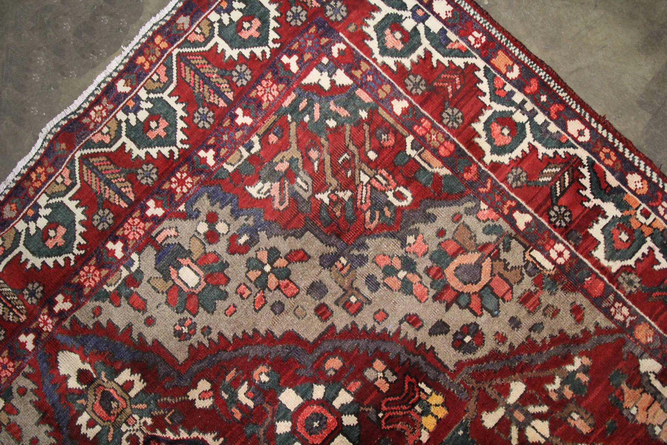 Tapis persan vintage en laine rouge tissée à la main - 211x306cm