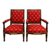 Pair of Empire period armchairs in mahogany with Napoleonic emblems - 19th century