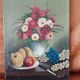 Still life flowers and fruits painting on canvas signed