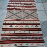 Multicolored Moroccan kilim carpet striped in pure wool, hallway carpet 100x200cm