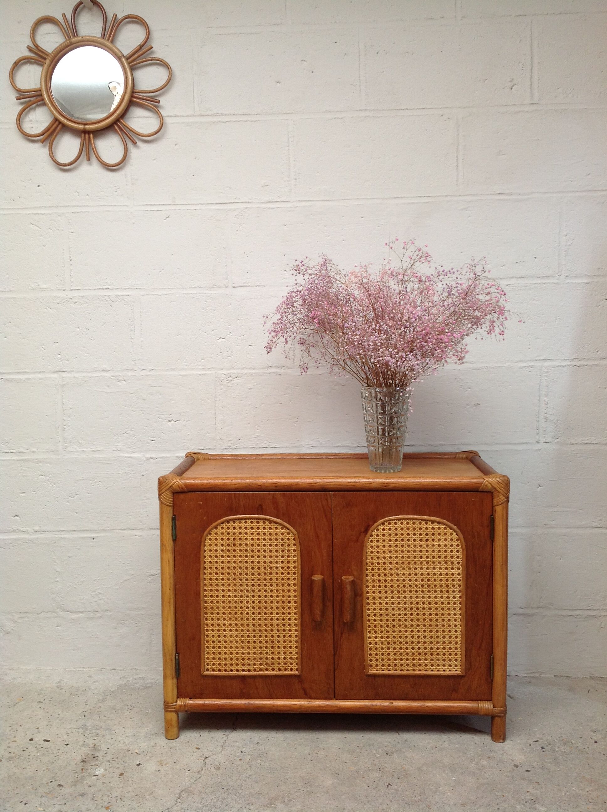 Sideboard wood, bamboo and rattan