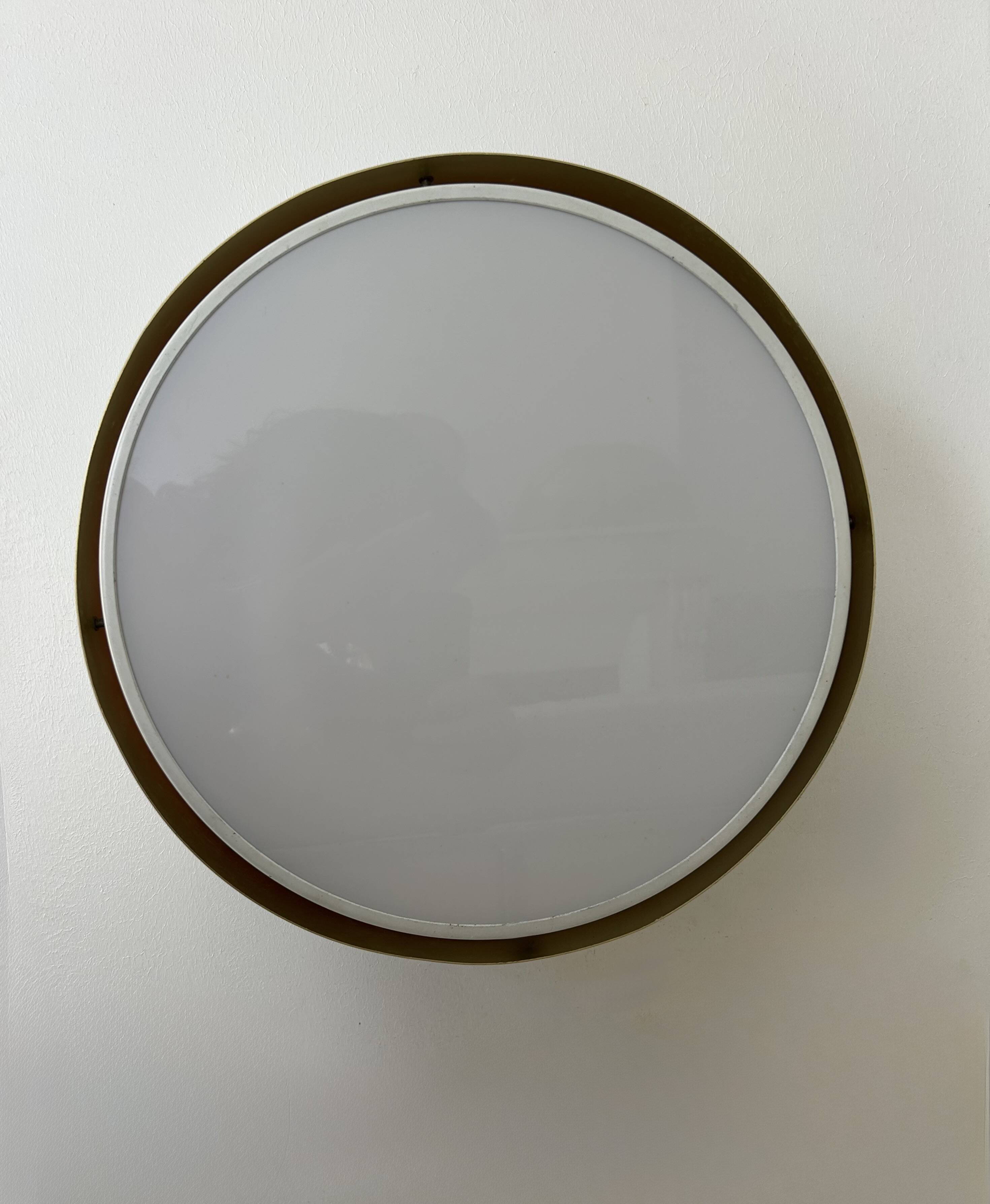 Pair of vintage XL wall lights, brass and opaline glass, Denmark 1970