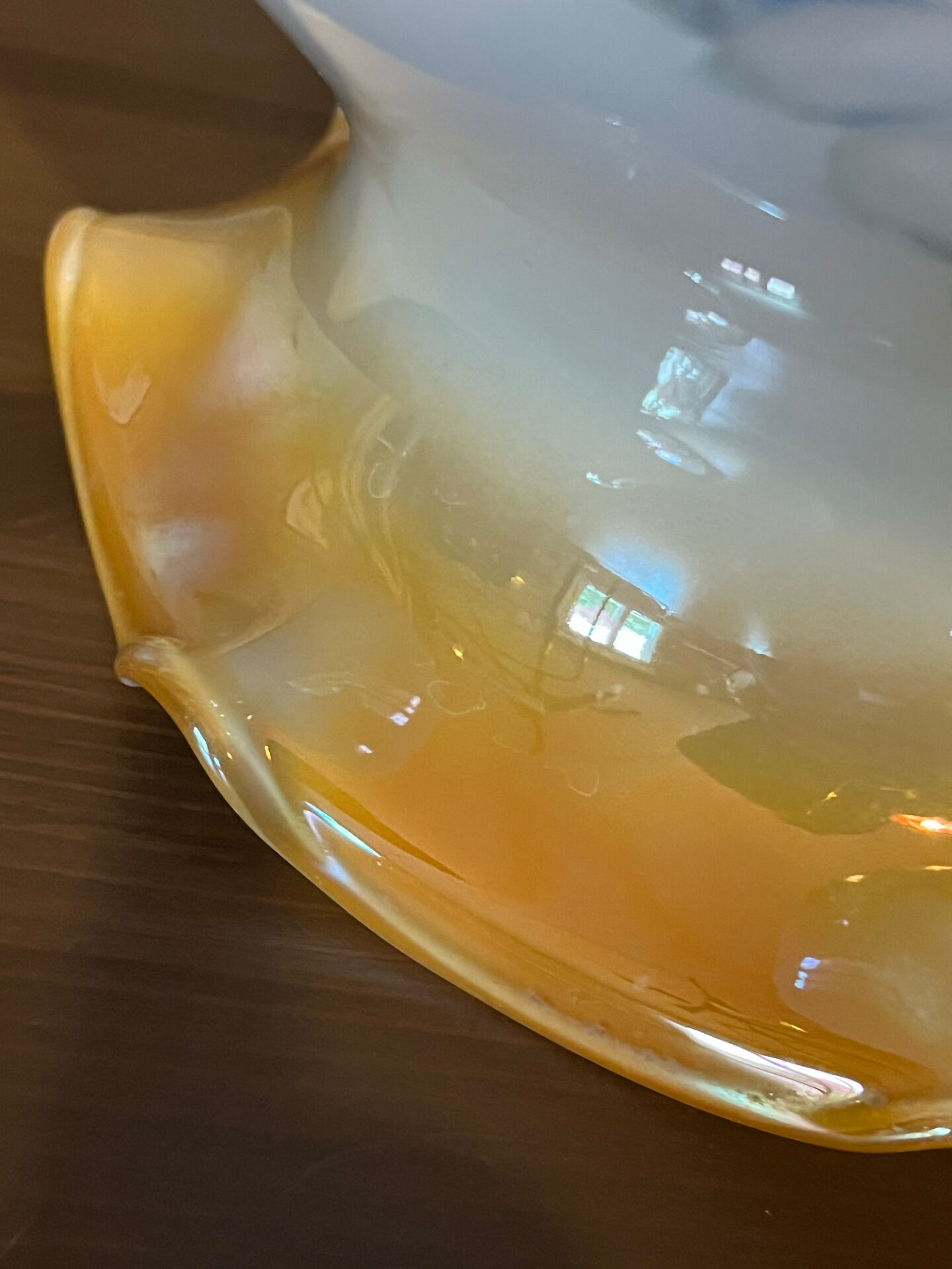 Vintage suspension in iridescent opaline floral – Verrerie de Vianne – Ét