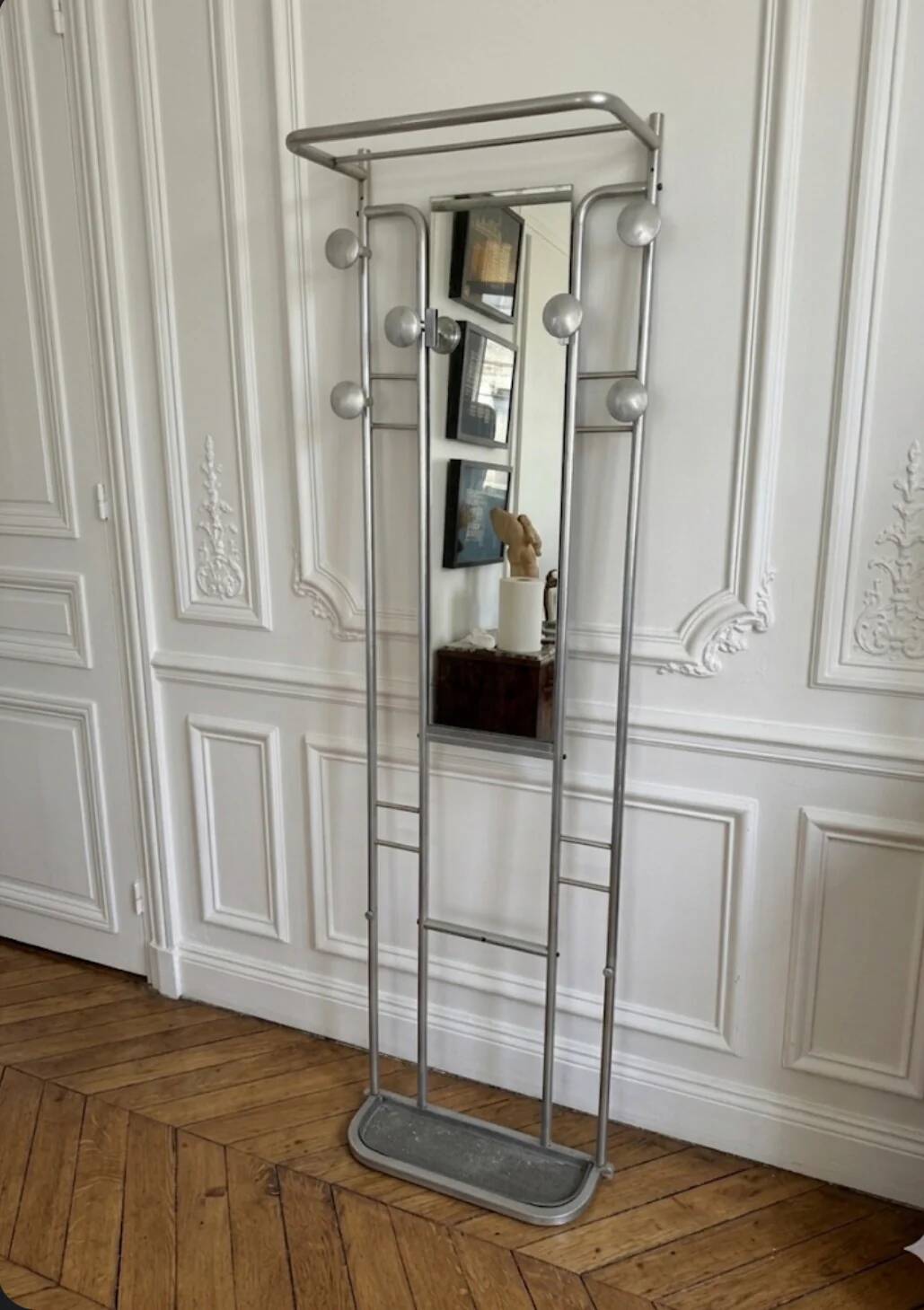 Vintage brushed aluminium coat rack from the 1950s.
