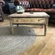 Old coffee table drawer countryside farmhouse wood carved vintage