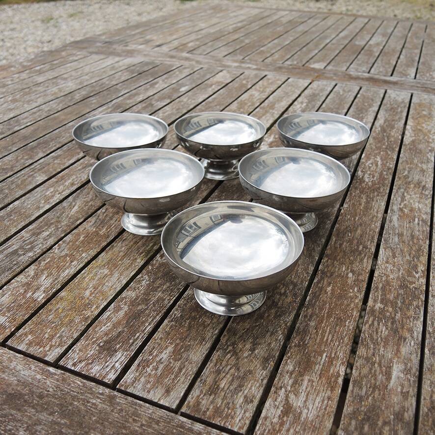 6 old XL stainless steel bistro ice cream cups