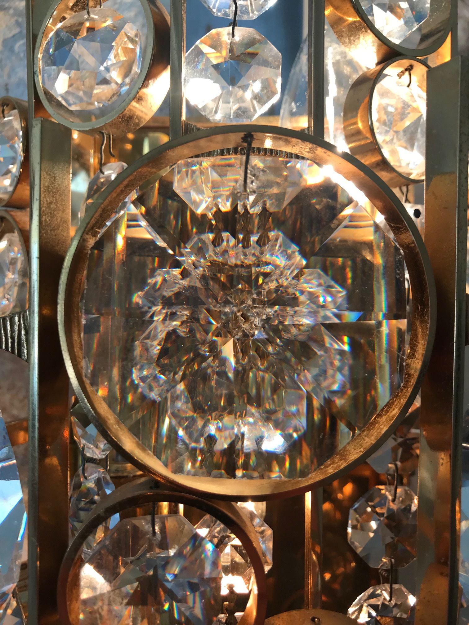 Pair of sconces Palwa in gold metal and Crystal 1960