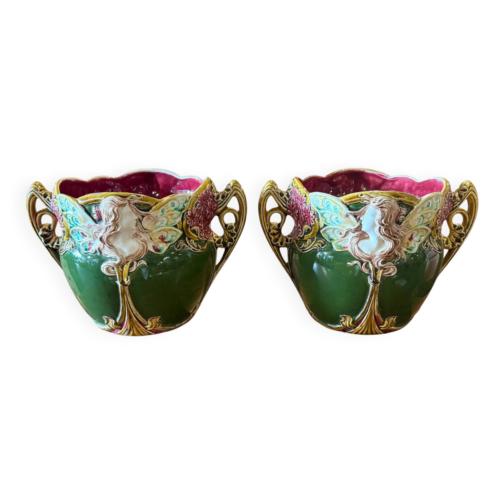 Pair of slipware plant pots in Art Nouveau style