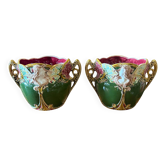 Pair of slipware plant pots in Art Nouveau style
