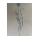 Blue watercolor painting signed female nude