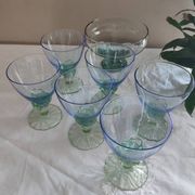 Set of 6 glasses and a Bormioli Rocco Bahia coupe, Italy