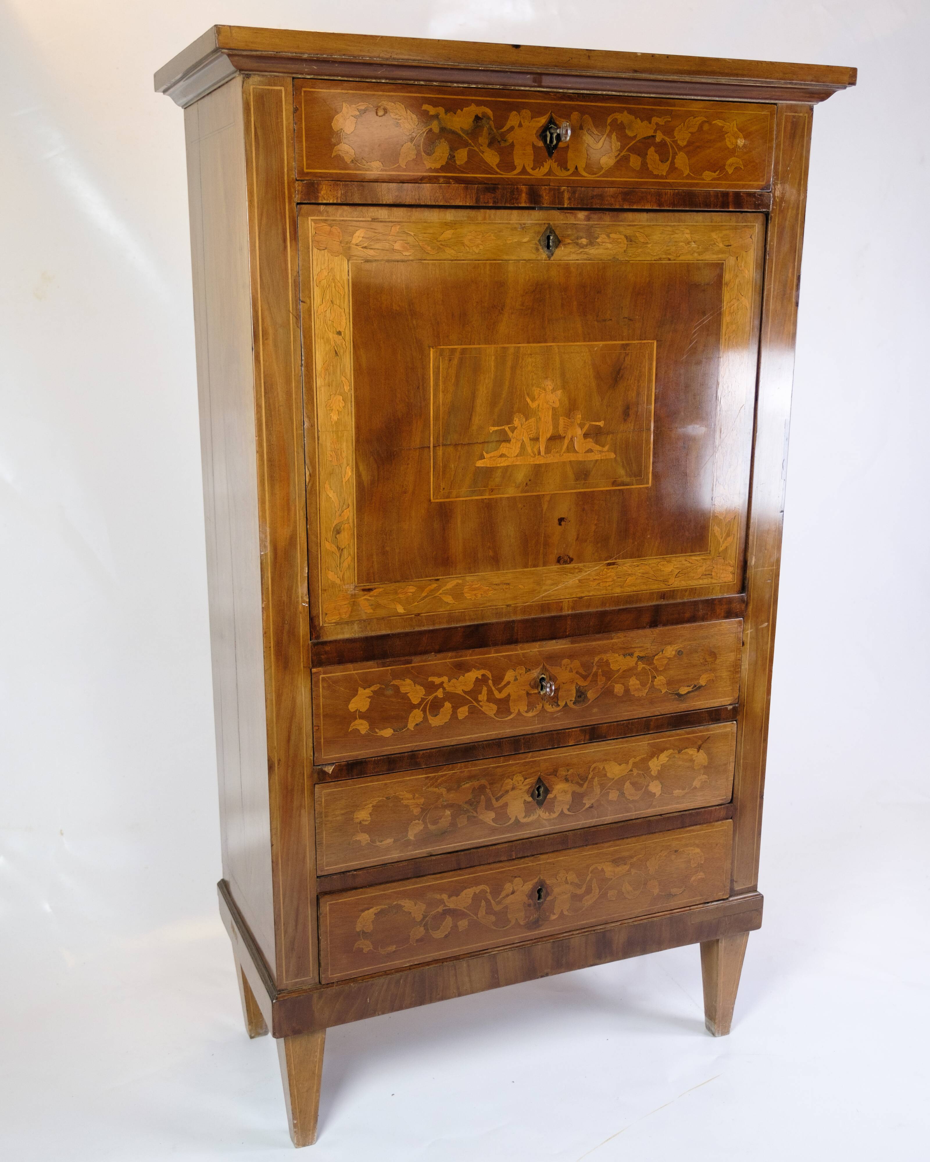 Secretary Empire Style Hand Polished Mahogany With Intarsia From 1820s