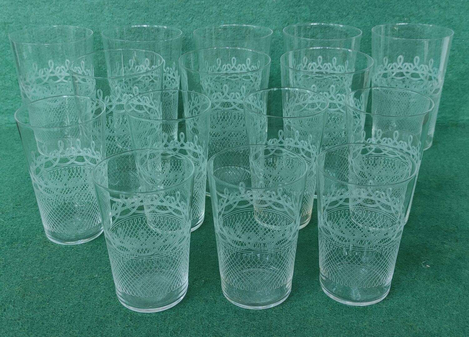 Set 15 old engraved crystal glasses