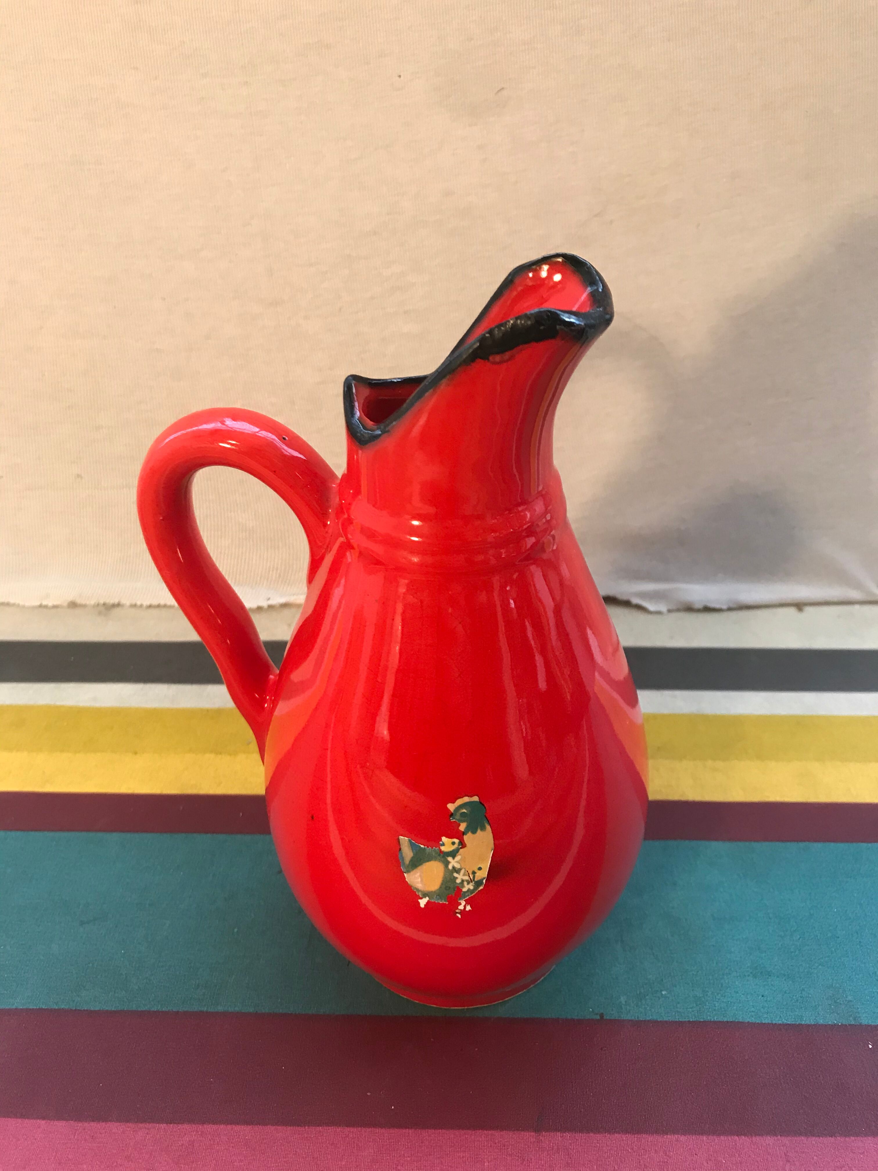 Former red ceramics pitcher - anse cuisine 70s vintage