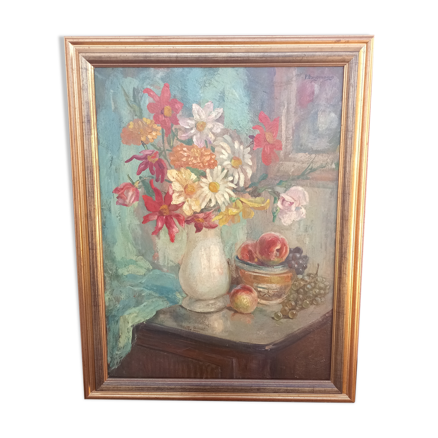 LARGE PAINTING OIL ON CANVAS BOUQUET OF FLOWERS SIGN/PAUL. DANGMANN (1899-1974)