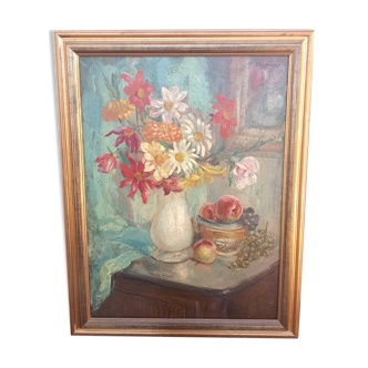 Tableau huile sur toile bouquet de fleurs signer Paul.dangmann(1899-1974)