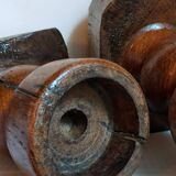 Pair of old brutalist turned solid wood candlesticks