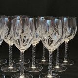 12 White Wine Glasses in Arques Crystal, Fleury Cut Flamépis Pattern