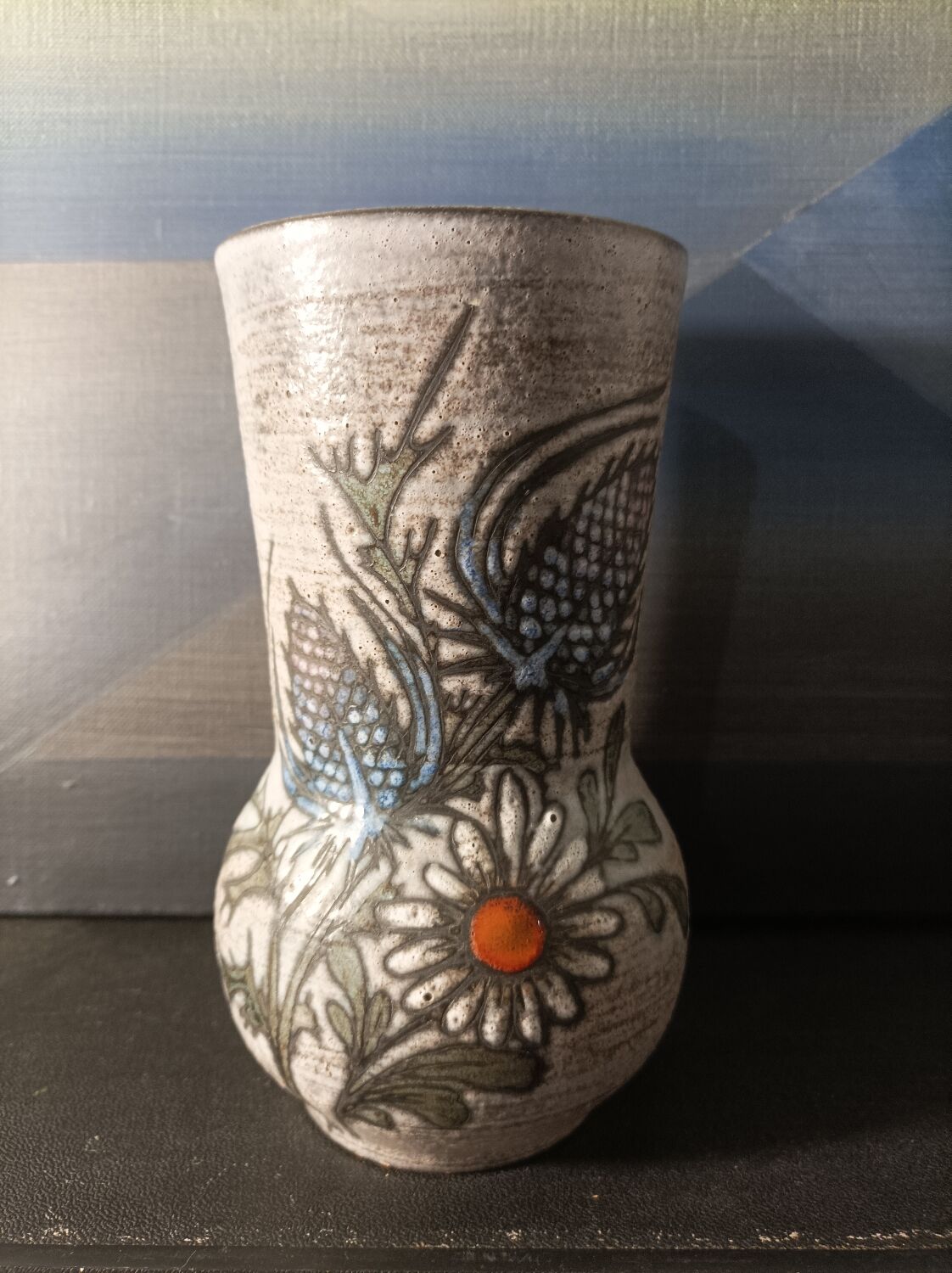 Handmade Vallauris ceramic vase, signed Fonck and Mateo