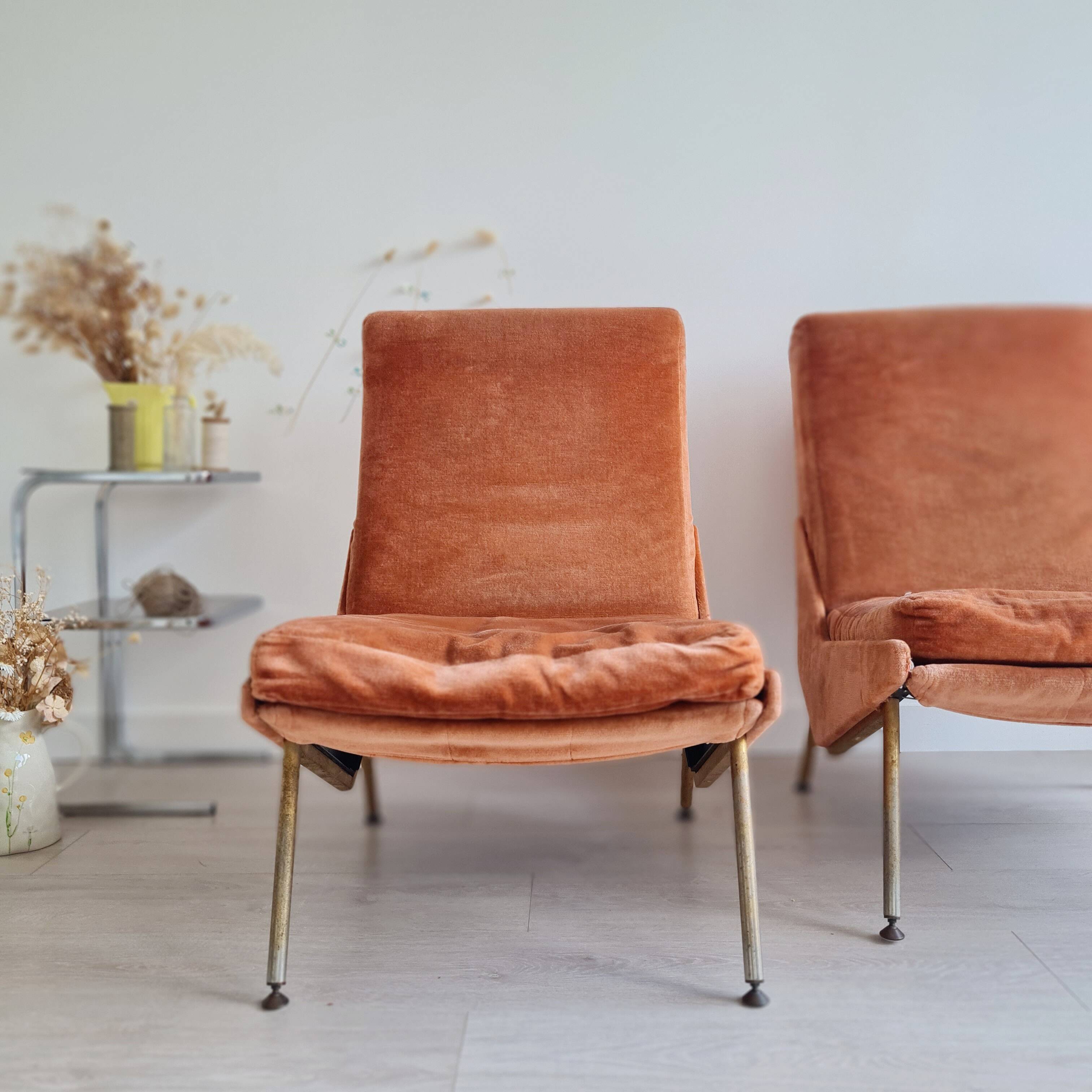 Antique Scandinavian velvet armchair with compass feet