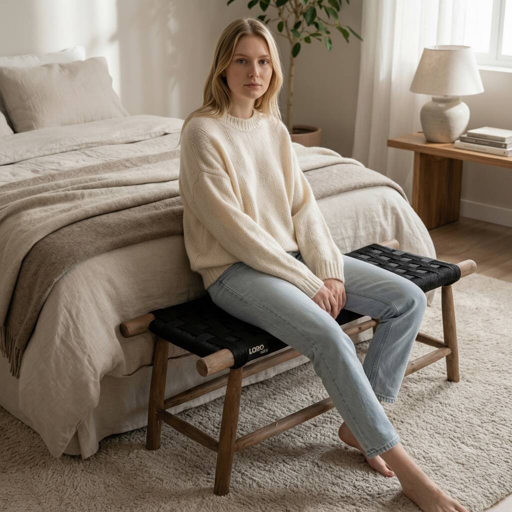 Woven rope bed bench