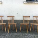 Series of 4 chairs bistro / bohemian beech - compass feet - vintage - Scandinavian 1950