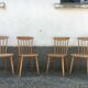Series of 4 chairs bistro / bohemian beech - compass feet - vintage - Scandinavian 1950