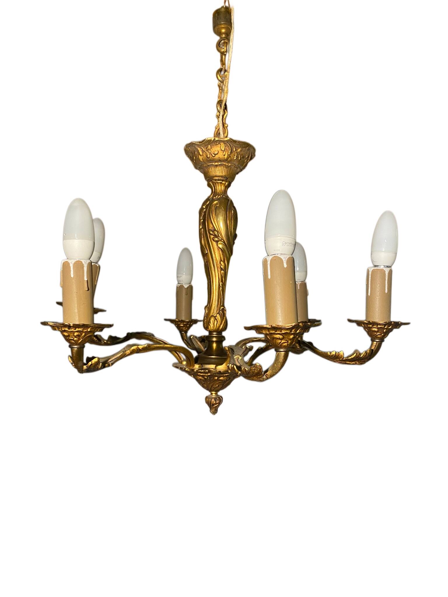 Vintage 6-Light Gold Brass Chandelier - Classic Style