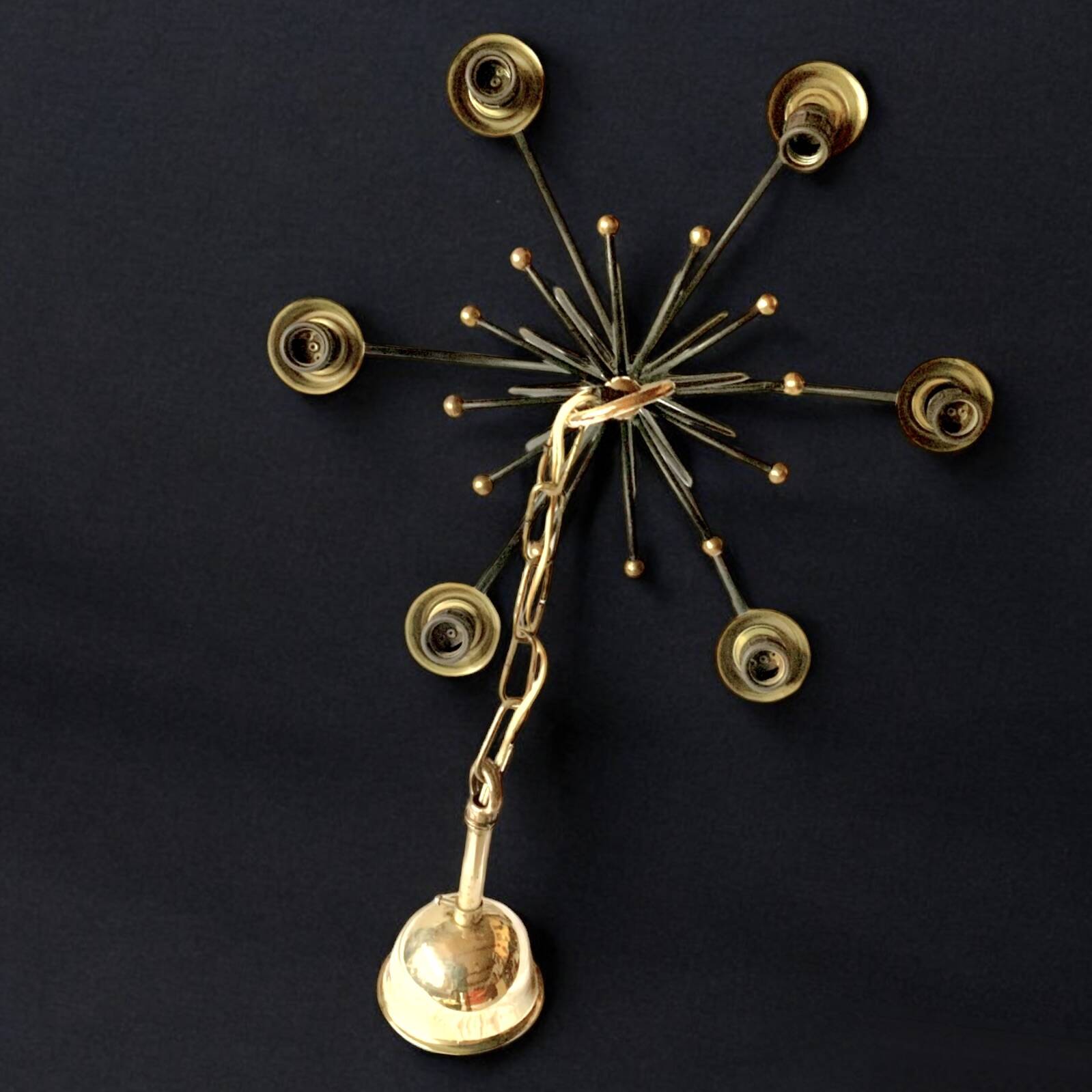 Vintage chandelier in black metal and brass - 6 branches