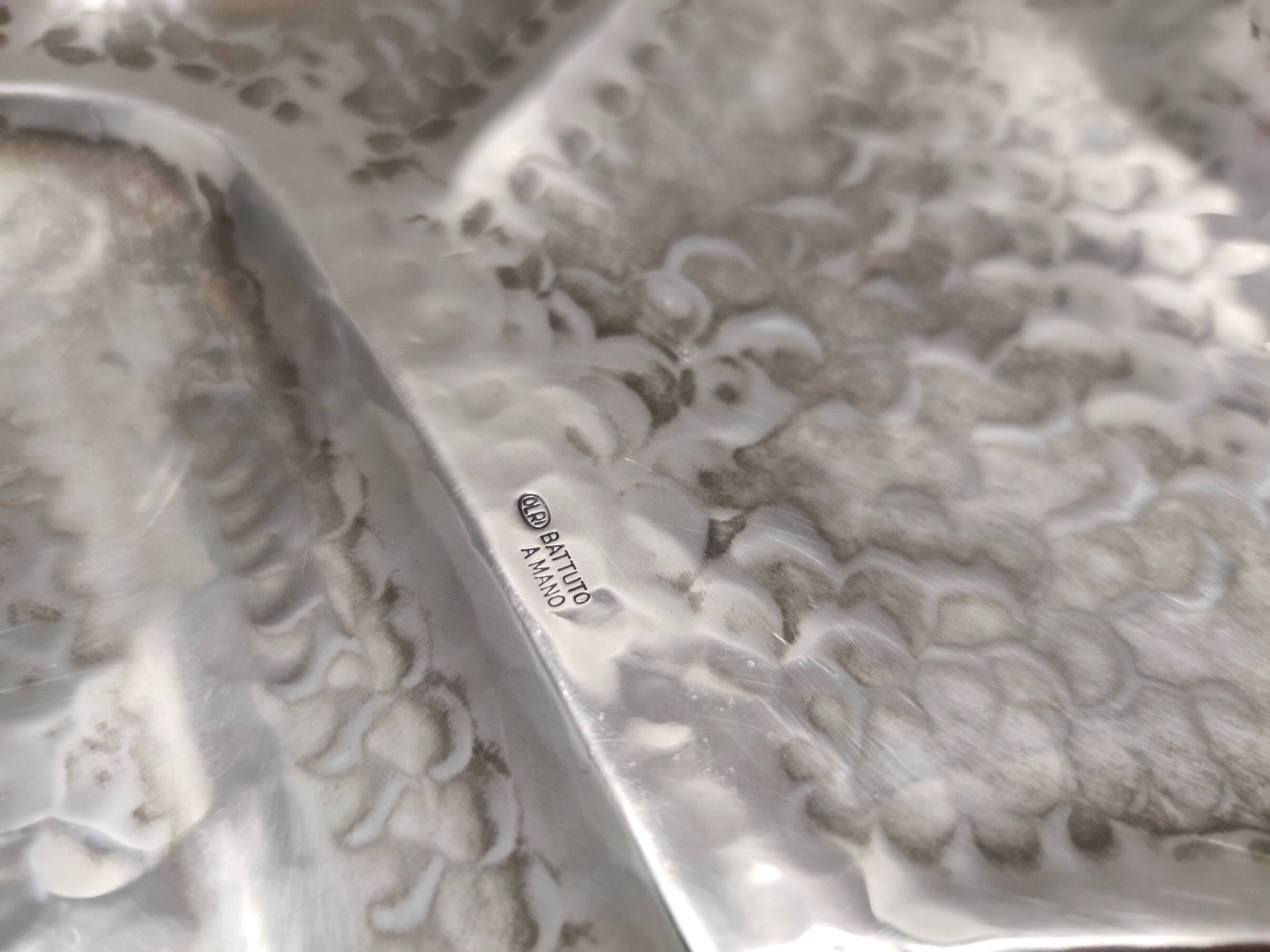 Vintage Rectangular Embossed Silver Plated Tray / Centerpiece by Olri, Italy
