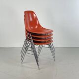 Set of 4 Eames for Herman Miller DSS side chairs in coral