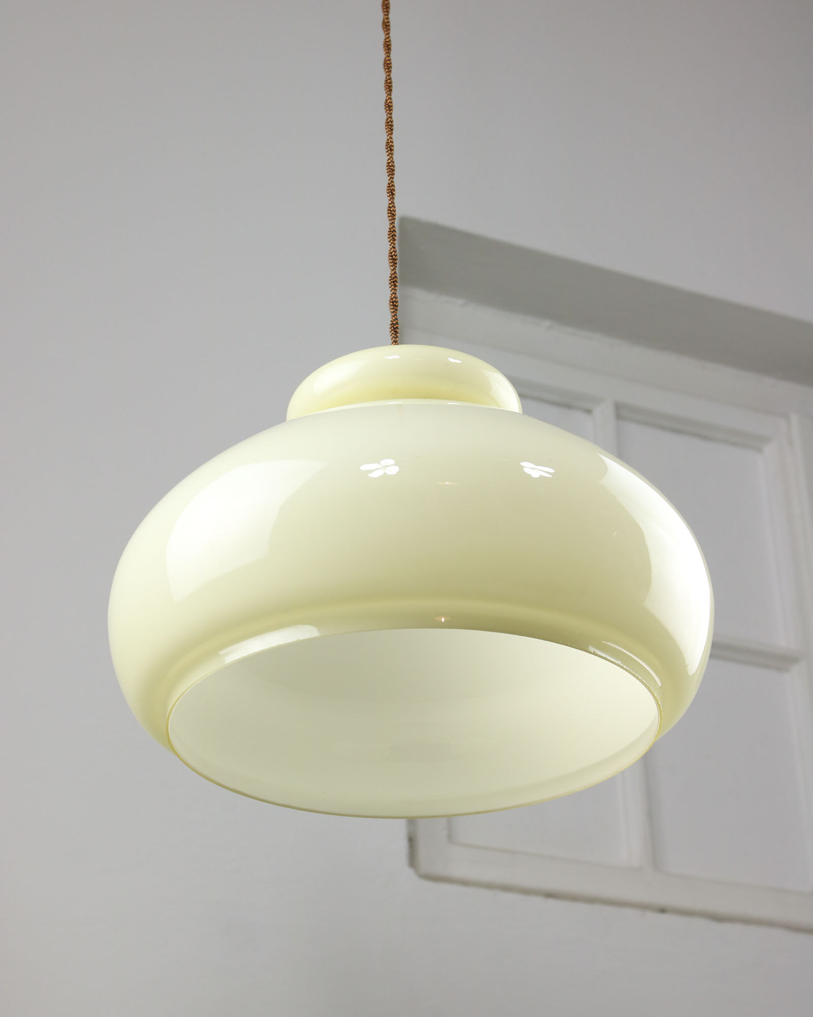 Mid-century Yellow Glass & Brass Pendant Lamp