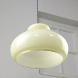 Mid-century Yellow Glass & Brass Pendant Lamp