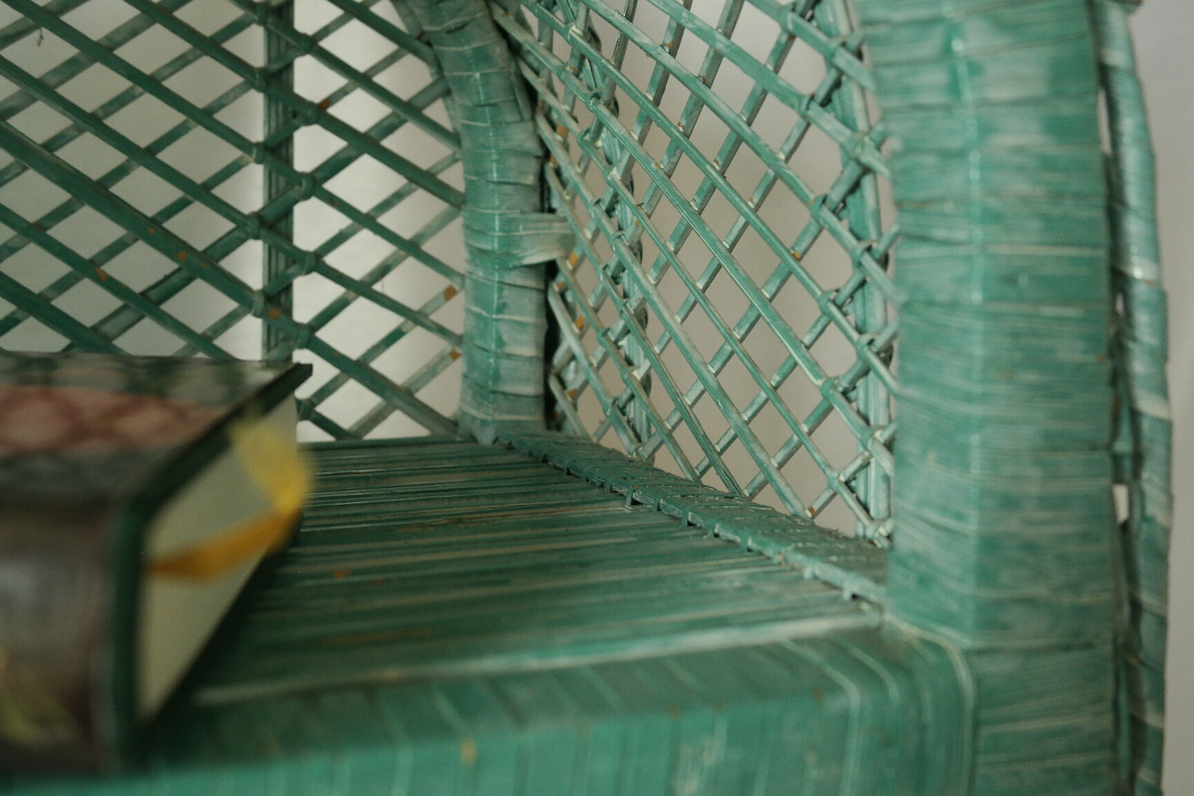 Vintage mint green wicker bookcase