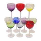 Lot ten vintage colored wine glasses