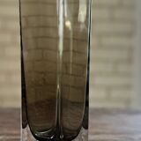 Rectangular smoked glass vase design in retro vintage Murano spirit