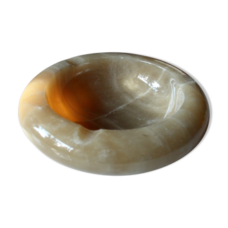 Cendrier rond beige onyx, carvé à la main, millésimé des années 1960