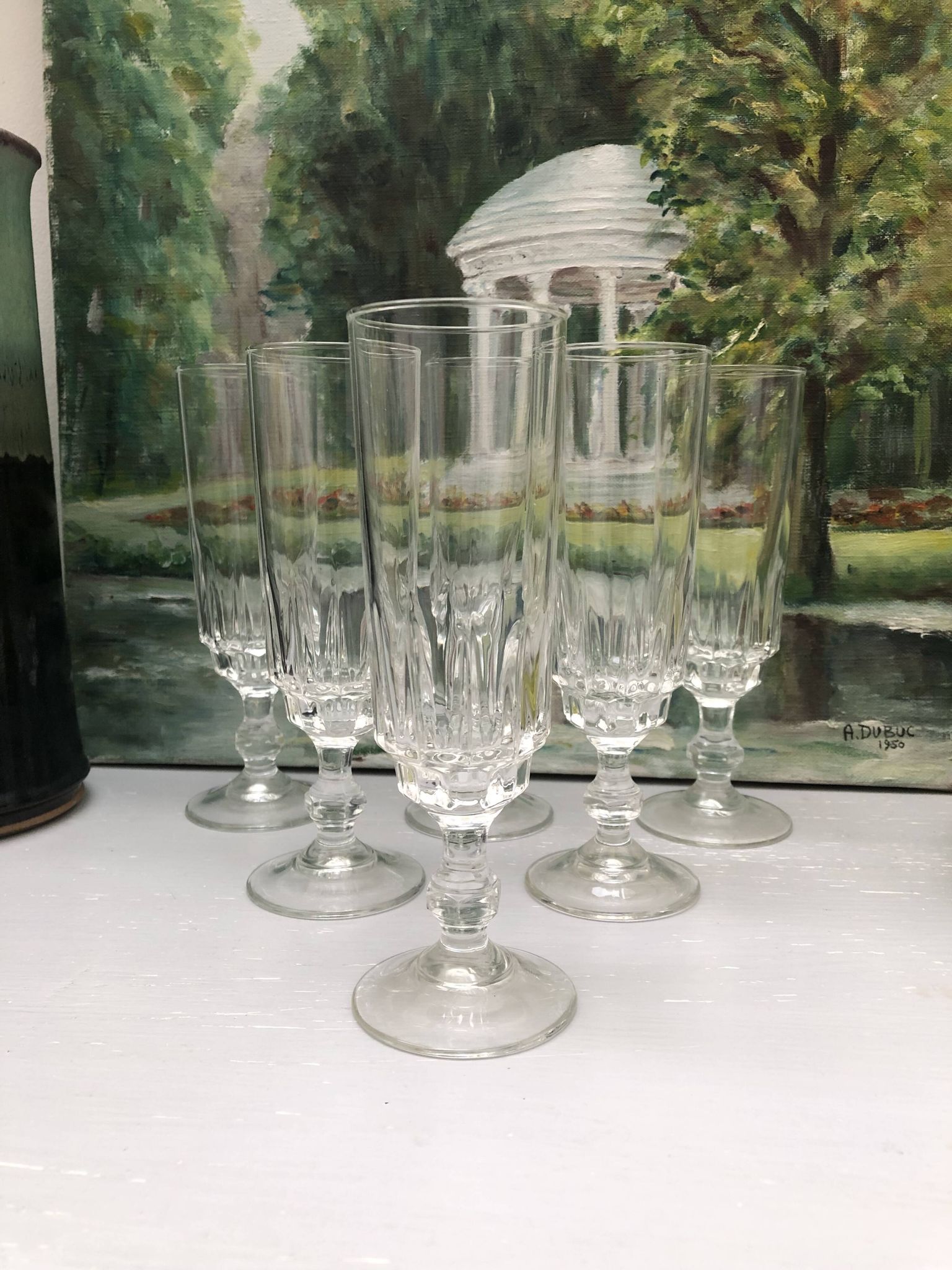 Set of 6 lance model champagne flutes, design made in France from the 1970s.