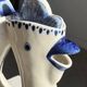 Vintage white ceramic carafe with blue Gjel-style decoration, USSR.