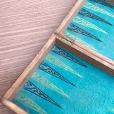 Old game box decorated in wood and felt - Backgammon Lady Dice Game