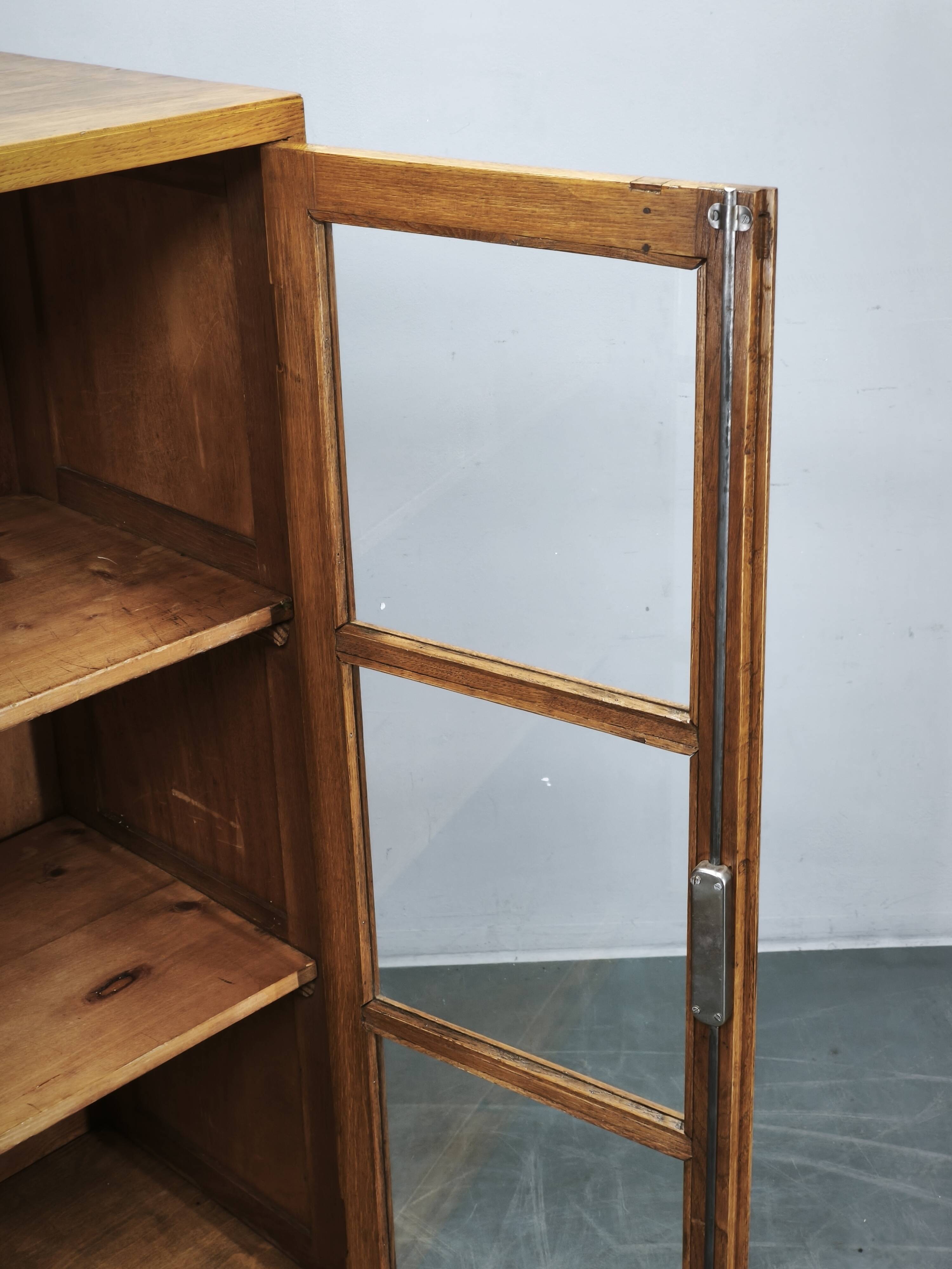 1930s Czech Oak Glass Bookcase from a Baťa Factory