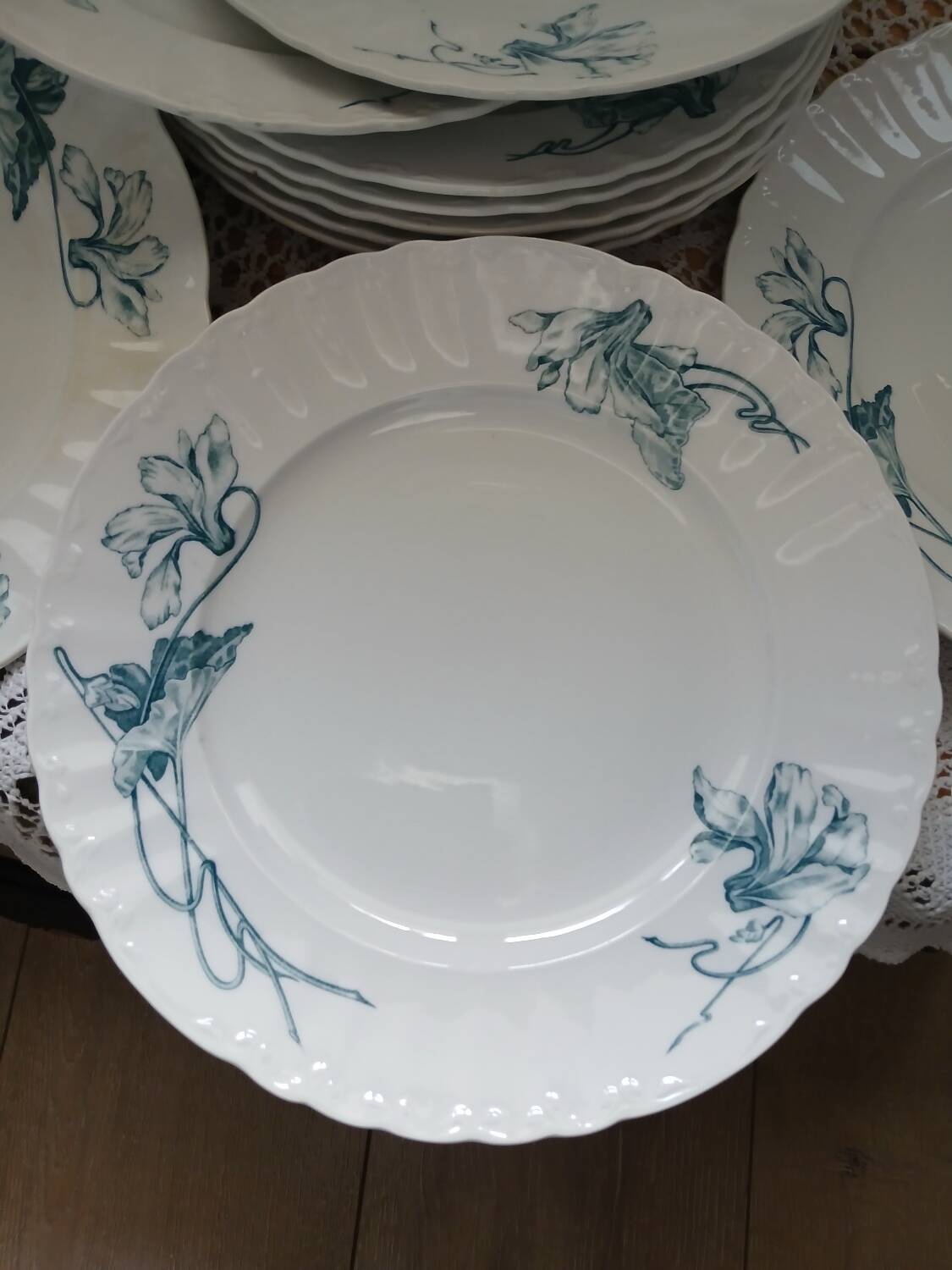 12 antique ironstone dinner plates