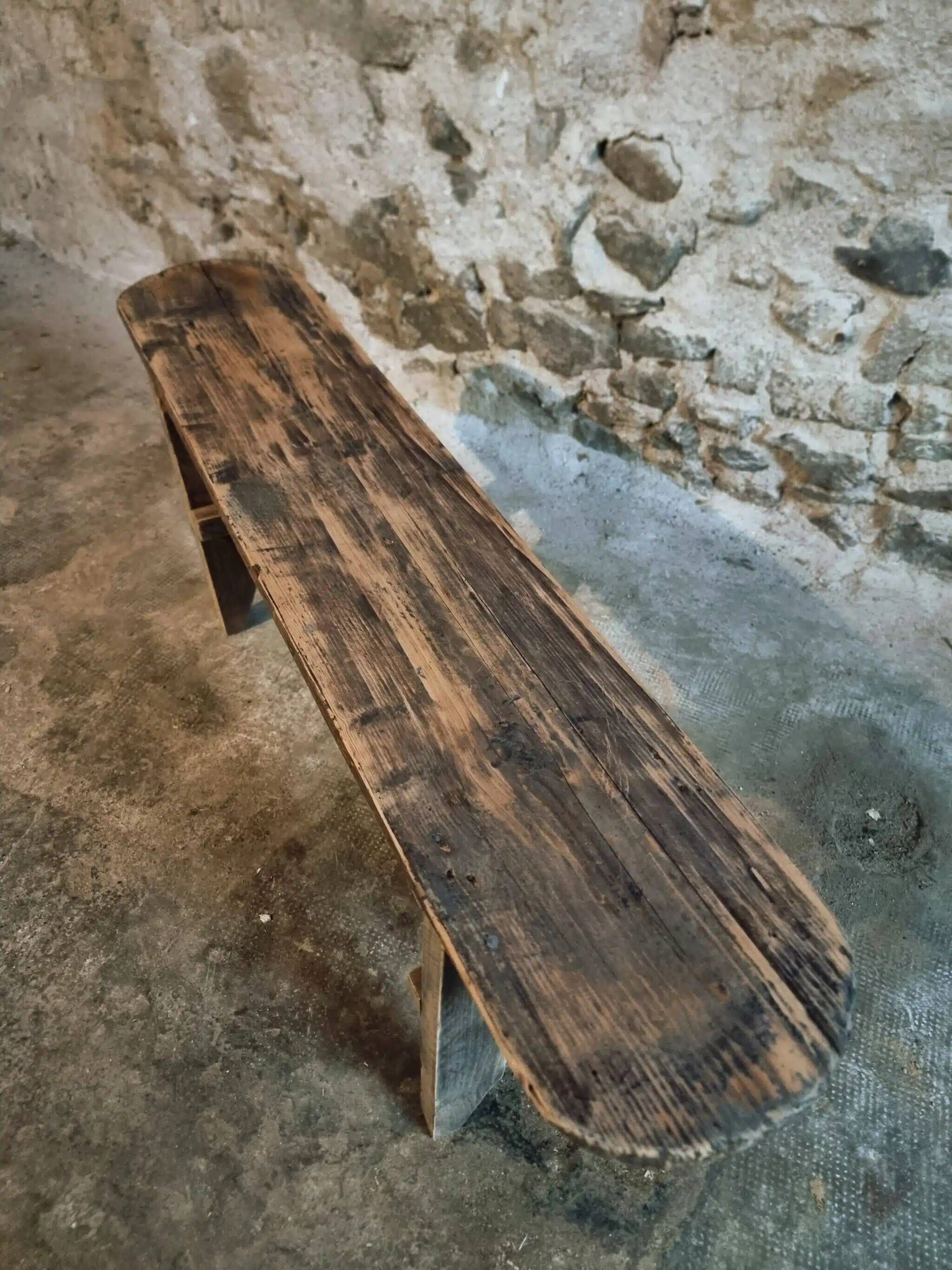 Vintage French Pine Bench – 1960s Seat or Side Table