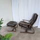 Vintage Panther Lounge Chair with Ottoman / Brown Leather Recliner Armchair