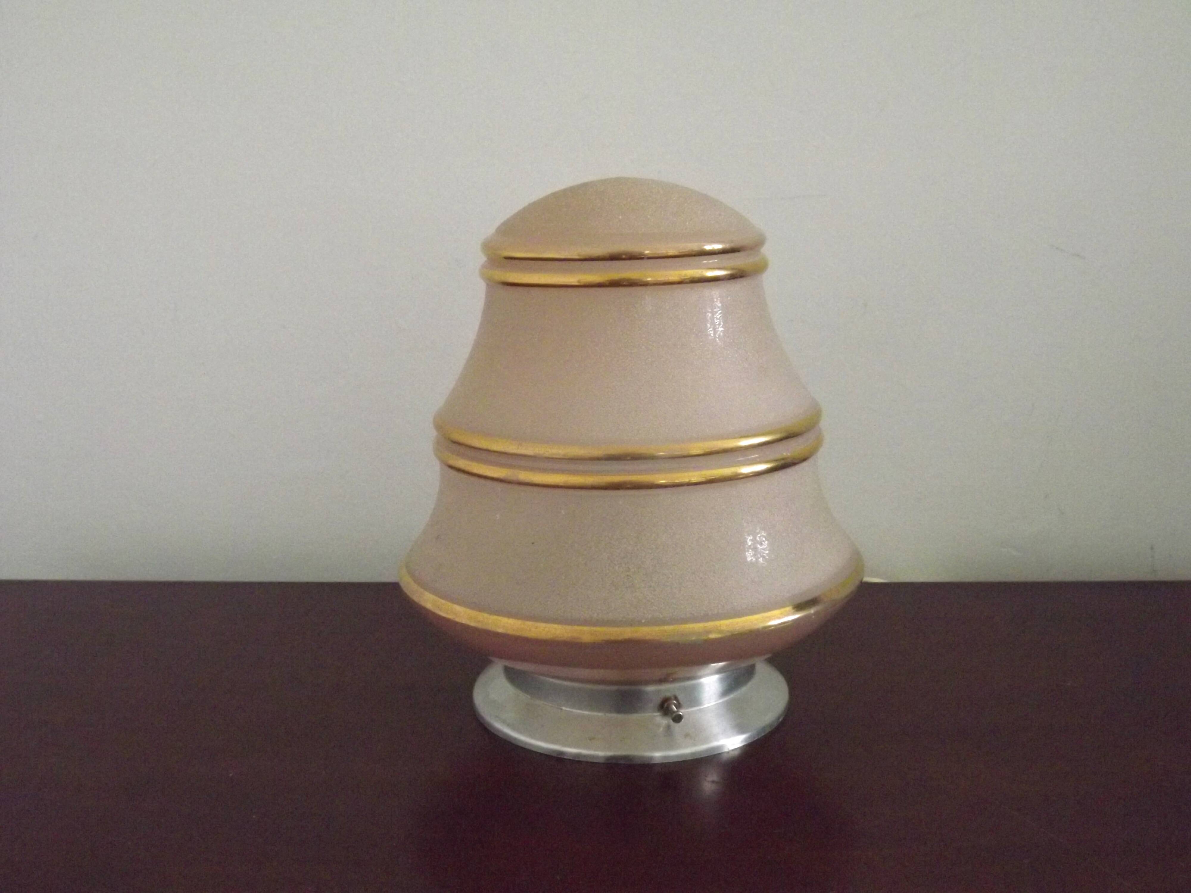 Ceiling light / Art Deco lamp in pink and gold with a glass shade - Silver Fitter